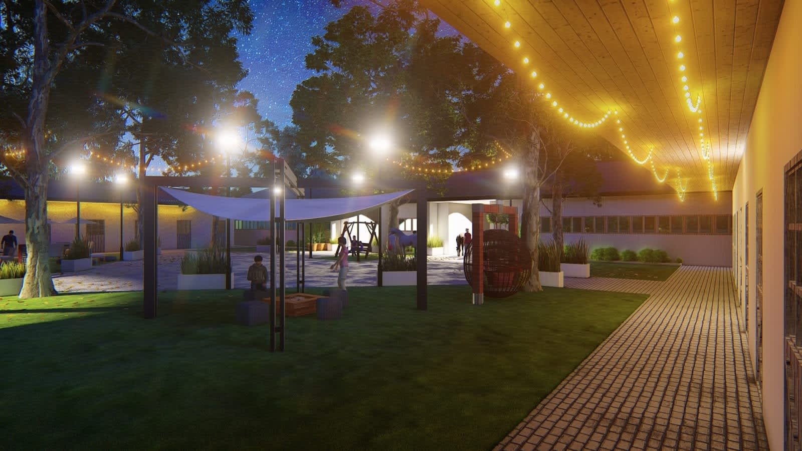 A detailed venue layout design showcasing lighting and stage placement, illustrating how thoughtful venue selection and setup contribute to a successful corporate event.